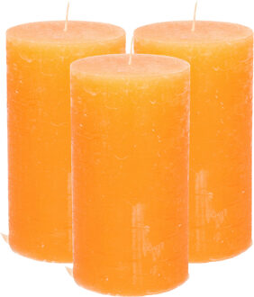 Atmosphera Stompkaars/cilinderkaars - 3x - oranje - 7 x 13 cm - rustiek model