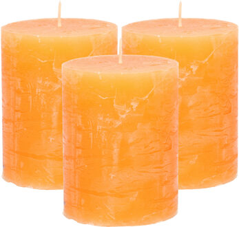 Atmosphera Stompkaars/cilinderkaars - 3x - oranje - 7 x 9 cm - middel rustiek model