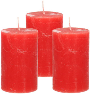 Atmosphera Stompkaars/cilinderkaars - 3x - rood - 5 x 8 cm - klein rustiek model