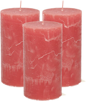 Atmosphera Stompkaars/cilinderkaars - 3x - rood - 7 x 13 cm - rustiek model