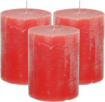Atmosphera Stompkaars/cilinderkaars - 3x - rood - 7 x 9 cm - middel rustiek model