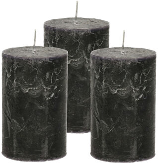 Atmosphera Stompkaars/cilinderkaars - 3x - zwart - 5 x 8 cm - klein rustiek model