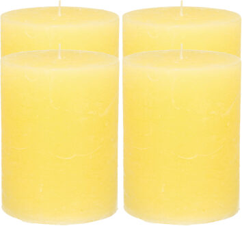 Atmosphera Stompkaars/cilinderkaars - 4x - geel - 7 x 9 cm - middel rustiek model