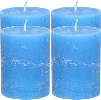 Atmosphera Stompkaars/cilinderkaars - 4x - helder blauw - 7 x 9 cm - middel rustiek model