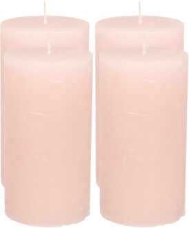 Atmosphera Stompkaars/cilinderkaars - 4x - licht roze - 7 x 13 cm - rustiek model