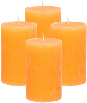 Atmosphera Stompkaars/cilinderkaars - 4x - oranje - 5 x 8 cm - klein rustiek model