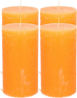 Atmosphera Stompkaars/cilinderkaars - 4x - oranje - 7 x 13 cm - rustiek model