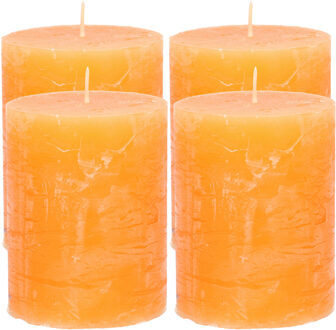 Atmosphera Stompkaars/cilinderkaars - 4x - oranje - 7 x 9 cm - middel rustiek model
