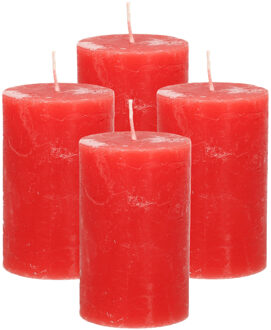 Atmosphera Stompkaars/cilinderkaars - 4x - rood - 5 x 8 cm - klein rustiek model