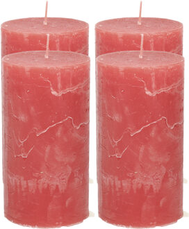 Atmosphera Stompkaars/cilinderkaars - 4x - rood - 7 x 13 cm - rustiek model