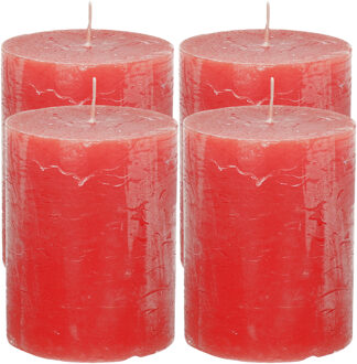 Atmosphera Stompkaars/cilinderkaars - 4x - rood - 7 x 9 cm - middel rustiek model
