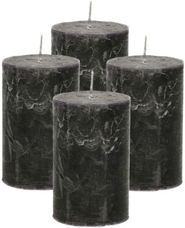 Atmosphera Stompkaars/cilinderkaars - 4x - zwart - 5 x 8 cm - klein rustiek model