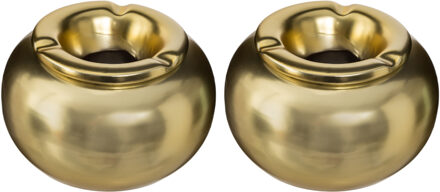 Atmosphera Stormasbak - Set van 2x stuks - goud - rond - 13 x 8 cm - keramiek - terras asbak - buiten asbakken