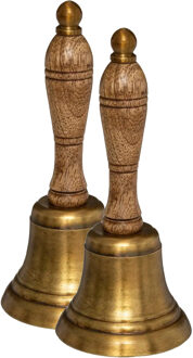 Atmosphera Tafelbel/handbel - 2x - 17,5 x 7,5 cm - mangohout - kerstman bel - bellen