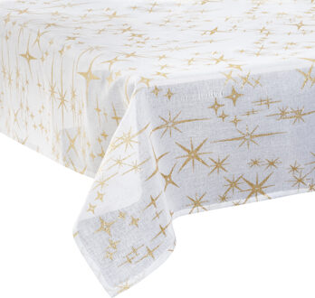 Atmosphera Tafelkleed kerst sfeer thema - 140 x 240 cm wit met gouden sterren