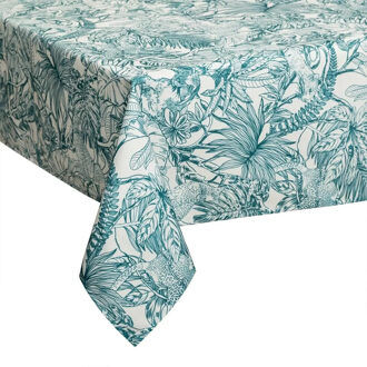 Atmosphera Tafelkleed rechthoekig 240 x 140 cm petrol blauw met print polyester - Tafellakens Multikleur