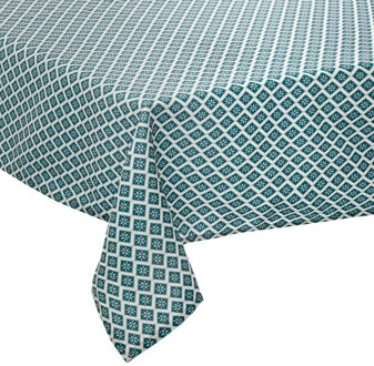 Atmosphera Tafelkleed - rechthoekig - 240 x 140 cm - petrol blauw - met print - polyester