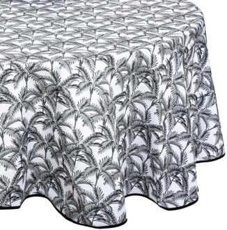 Atmosphera Tafelkleed - rond - D180 cm - zwart/wit - palm print - polyester - tafellaken