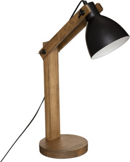 Atmosphera Tafellamp/bureaulampje Design Light Cuba - hout/zwart - H56 cm - Bureaulampen