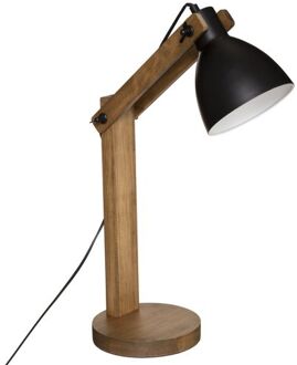Atmosphera Tafellamp/bureaulampje Design Light Cuba - hout/zwart - H56 cm - Bureaulampen