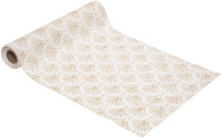 Atmosphera tafelloper - wit - gouden palmbladeren -28x300cm - Tafellakens