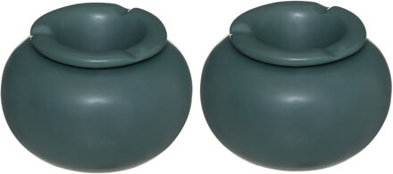 Atmosphera Terras asbak - Set van 2x stuks - stormasbak - keramiek - donkergroen - 13 x 9 cm - Buite