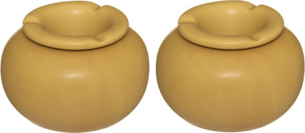 Atmosphera Terras asbak - Set van 2x stuks - stormasbak - keramiek - okergeel - 13 x 9 cm - Buiten e