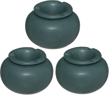 Atmosphera Terras asbak - Set van 3x stuks - stormasbak - keramiek - donkergroen - 13 x 9 cm - Buite