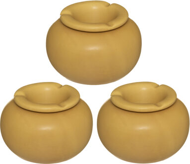 Atmosphera Terras asbak - Set van 3x stuks - stormasbak - keramiek - okergeel - 13 x 9 cm - Buiten e