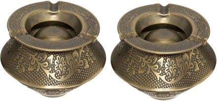 Atmosphera Terras asbak/stormasbak Arabica - Set van 2x stuks - ijzer - 12 x 8 cm - oud goud - Buite