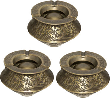 Atmosphera Terras asbak/stormasbak Arabica - Set van 3x stuks - ijzer - 12 x 8 cm - oud goud - Buite