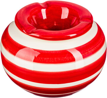 Atmosphera Terras asbak/stormasbak rond keramiek 12 x 7,5 cm rood met streep - Asbakken