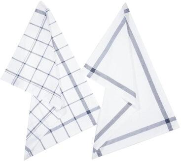 Atmosphera Theedoek Traditioneel - set van 2x stuks - blauw/wit- motief - katoen - 70 x 45 cm
