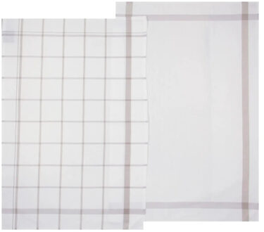 Atmosphera Theedoek Traditioneel - set van 2x stuks - grijs/wit- motief - katoen - 70 x 45 cm