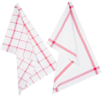 Atmosphera Theedoek Traditioneel - set van 2x stuks - rood/wit- motief - katoen - 70 x 45 cm