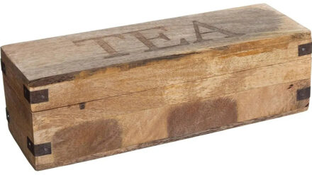 Atmosphera Theedoos/theekist bruin 4-vaks 32 x 10 cm van mango hout - Theedozen