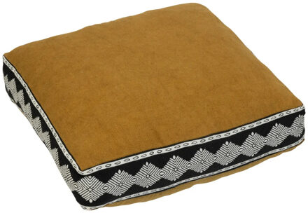 Atmosphera Vloerkussen Ankara - okergeel/zwart - katoen - 48 x 48 x 14 cm - vierkant - Extra dik