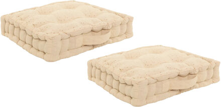 Atmosphera Vloerkussen Nepal - 2x - beige - met glitters - 40 x 40 x 8 cm - grond zitkussen