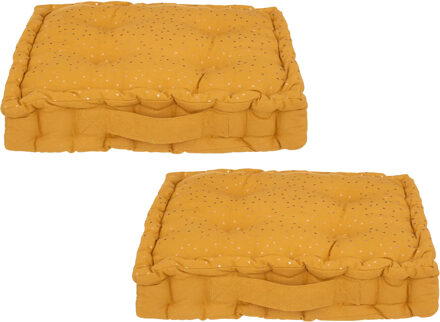 Atmosphera Vloerkussen Nepal - 2x - okergeel - met glitters - 40 x 40 x 8 cm - grond zitkussen