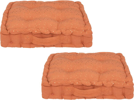 Atmosphera Vloerkussen Nepal - 2x - steenrood - met glitters - 40 x 40 x 8 cm - grond zitkussen