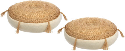 Atmosphera Vloerkussen Rituals - 2x - beige - jute/katoen - 38 x 8 cm - Extra dik grond zitkussen