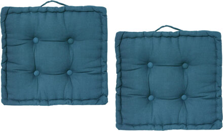 Atmosphera Vloerkussen Square - 2x - blauw - katoen - 40 x 40 x 8 cm - vierkant - Extra dik