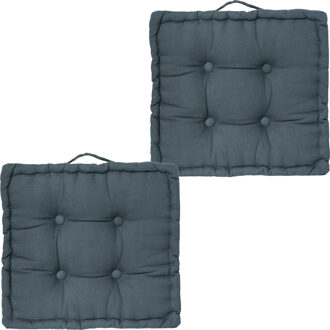 Atmosphera Vloerkussen Square - 2x - denim blauw - katoen - 40 x 40 x 8 cm - vierkant - Extra dik - Vloerkussens