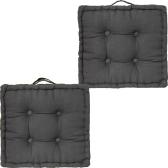 Atmosphera Vloerkussen Square - 2x - donkergrijs - katoen - 38,5 x 38,5 x 8 cm - vierkant - Extra di