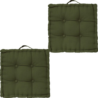 Atmosphera Vloerkussen Square - 2x - donkergroen - katoen - 38,5 x 38,5 x 8 cm - vierkant - Extra di