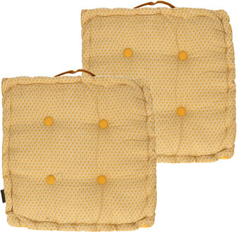 Atmosphera Vloerkussen Square - 2x - geel - katoen - 40 x 40 x 8 cm - Extra dik grond zitkussen