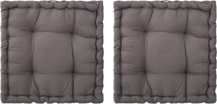 Atmosphera Vloerkussen Square - 2x - grijs - katoen - 40 x 40 x 8 cm - Extra dik grond zitkussen