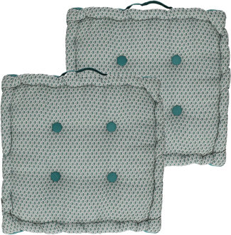 Atmosphera Vloerkussen Square - 2x - ijsblauw - katoen - 40 x 40 x 8 cm - Extra dik grond zitkussen