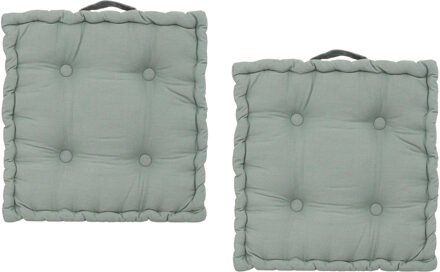 Atmosphera Vloerkussen Square - 2x - lichtgroen - katoen - 38,5 x 38,5 x 8 cm - vierkant - Extra dik