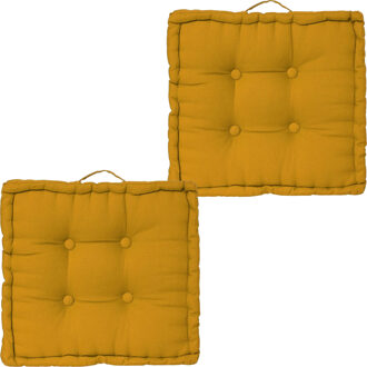 Atmosphera Vloerkussen Square - 2x - okergeel - katoen - 38,5 x 38,5 x 8 cm - vierkant - Extra dik